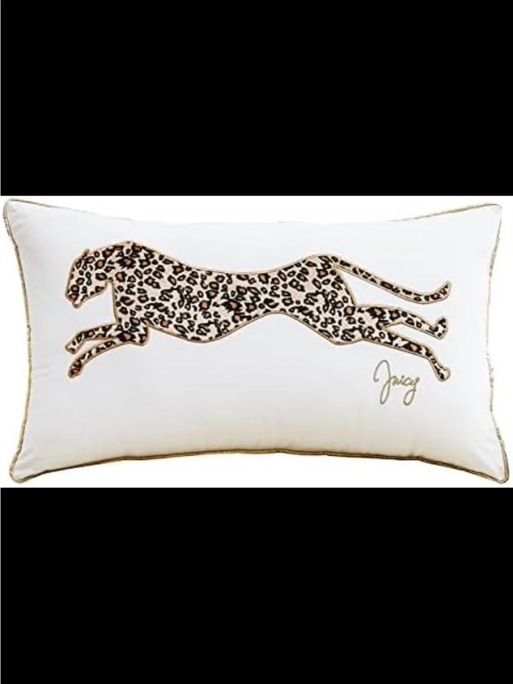 Juicy Couture White Pillow with Leopard Applique and Gold Trim - Picture 1 of 7